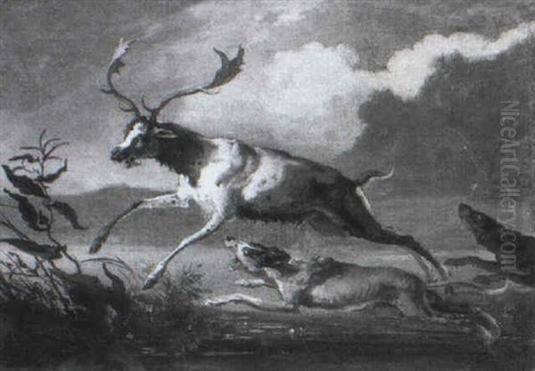 Hounds Chasing A Stag Oil Painting by Abraham Danielsz Hondius