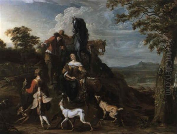 Rastende Reiter Nach Der Falkenjagt Oil Painting by Abraham Danielsz Hondius