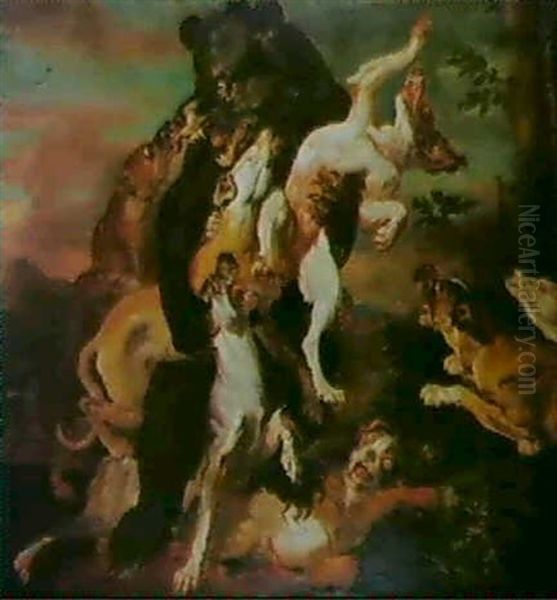 Hounds Attacking A Bear Oil Painting by Abraham Danielsz Hondius