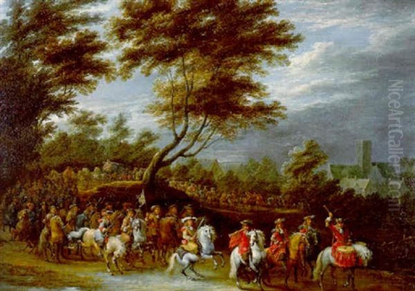 A Ceremonial Procession Of A Prince At The Head Of A Troop Of Cavalrymen Oil Painting by Lambert de Hondt the Younger