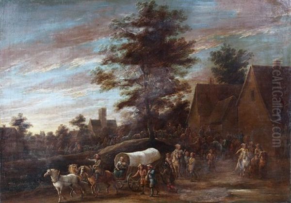 Un Convoi Traversant Un Village Oil Painting by Lambert de Hondt