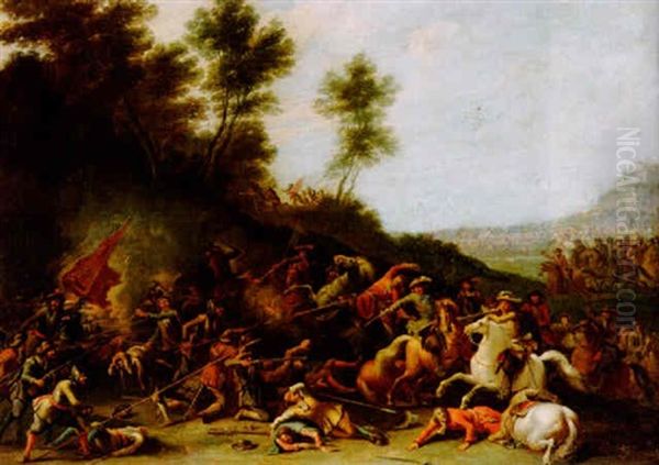 A Cavalry Battle Oil Painting by Lambert de Hondt