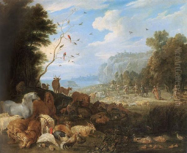 Noah Leading The Animals To The Ark Oil Painting by Lambert de Hondt