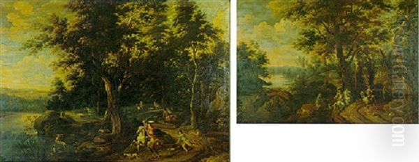 Scene De Chasse A Courre Dans Un Foret Oil Painting by Lambert de Hondt