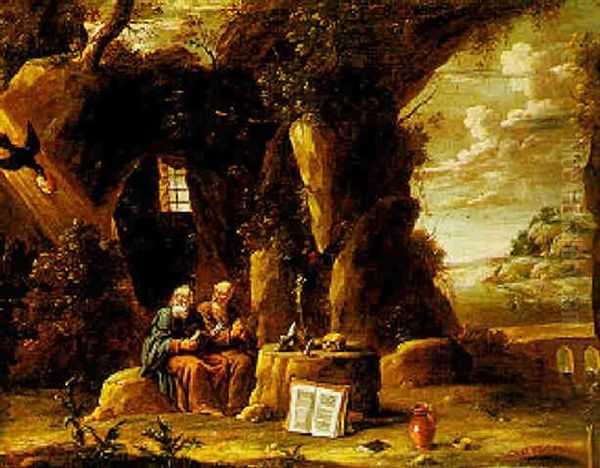 Saint Paul The Hermit Visited By Saint Anthony Abbot In The Desert Oil Painting by Lambert de Hondt