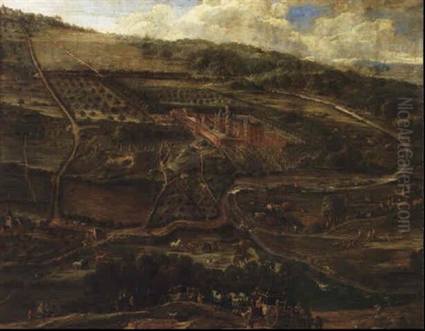 Topographical Landscape Showing Pierre Ferdinand Roose Returning Home Oil Painting by Lambert de Hondt