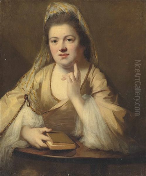 Portrait Of A Lady, Half-length, At A Table With Her Book Oil Painting by Nathaniel Hone the Elder