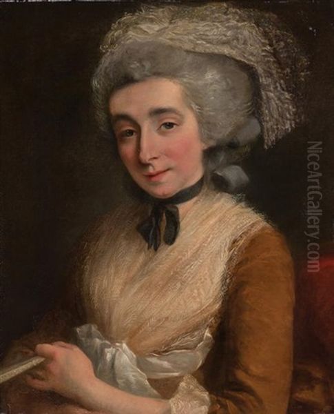 A Lady Holding A Fan Oil Painting by Nathaniel Hone the Elder