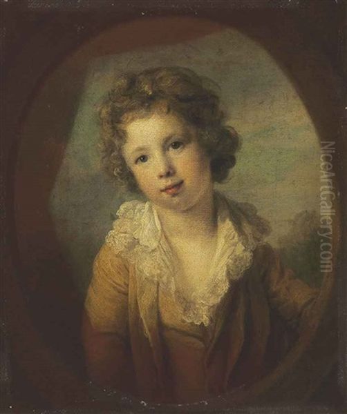 Portrait Of A Boy In A Painted Oval Oil Painting by Nathaniel Hone the Elder