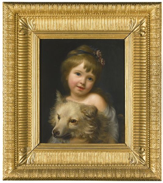 Portrait Of Miss Julia Metcalfe, Holding Her Dog Oil Painting by Nathaniel Hone the Elder