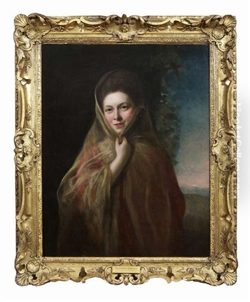 Half-length Portrait Of A Lady, Wearing A Shawl, Sunset Landscape In The Distance Oil Painting by Nathaniel Hone the Elder