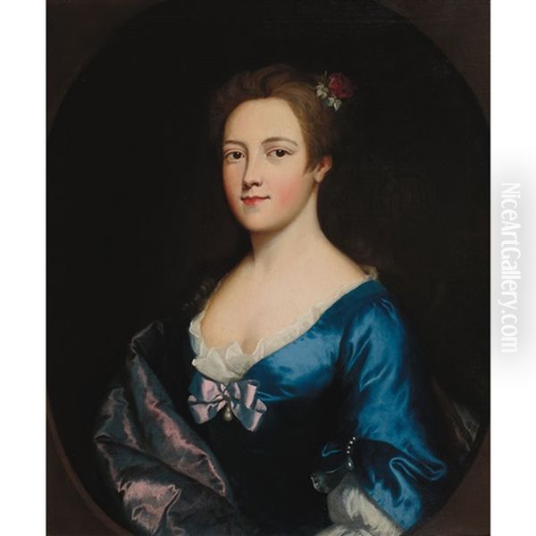 Portrait Of A Lady In Blue Oil Painting by Nathaniel Hone the Elder