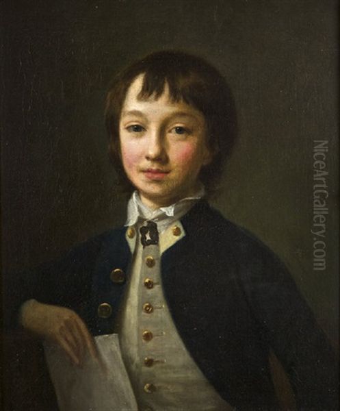 A Portrait Of A Young Boy (one Of His Sons?) As A Midshipman Oil Painting by Nathaniel Hone the Elder