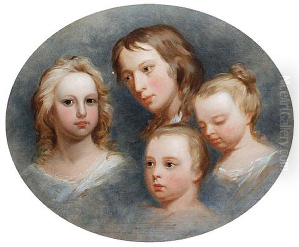 Four Children Of Thomas Marlay (study) Oil Painting by Nathaniel Hone the Elder