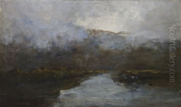 Misty River Landscape Oil Painting by Nathaniel Hone the Elder