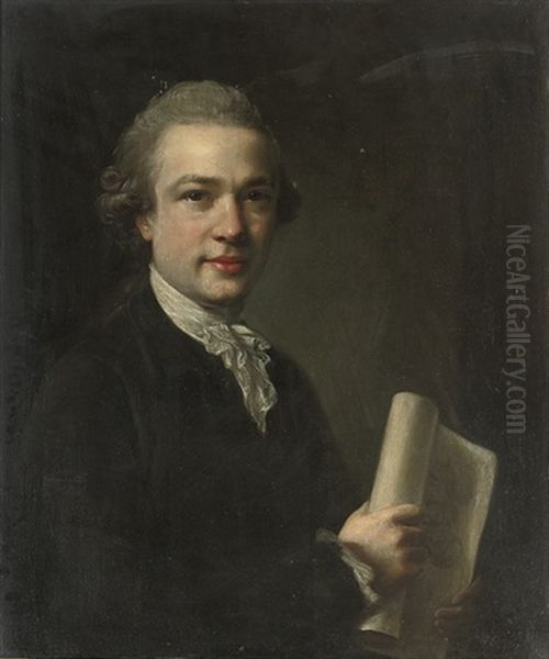 Portrait Of George Gostling, A Drawing Of The Madonna And Child In His Right Hand Oil Painting by Nathaniel Hone the Elder