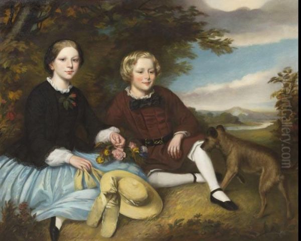 Portrait Of A Girl And Boy Oil Painting by Edward Charles Barnes