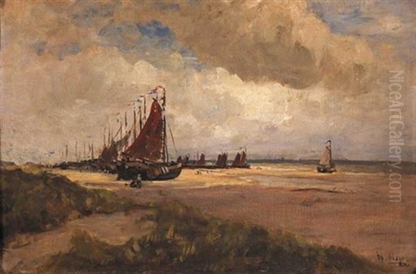 Fishing Fleet On The Sands At Scheveningen Oil Painting by Nathaniel Hone the Elder