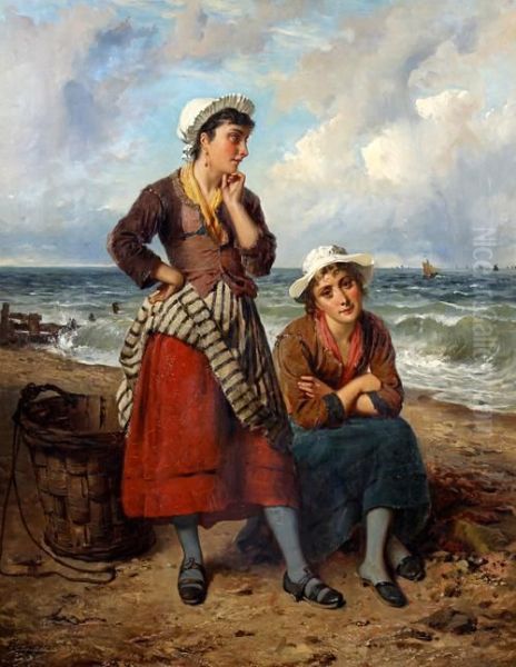 Fishergirls By The Sea Oil Painting by Edward Charles Barnes