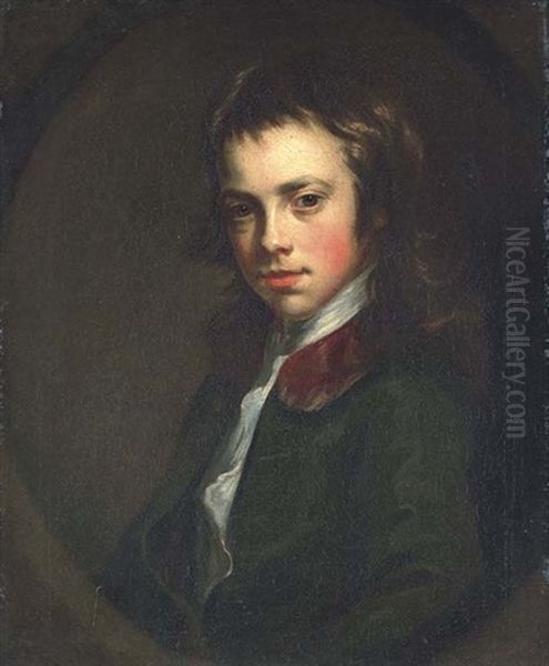 Portrait Of A Boy In A Green Coat With A Fur Collar Oil Painting by Nathaniel Hone the Elder