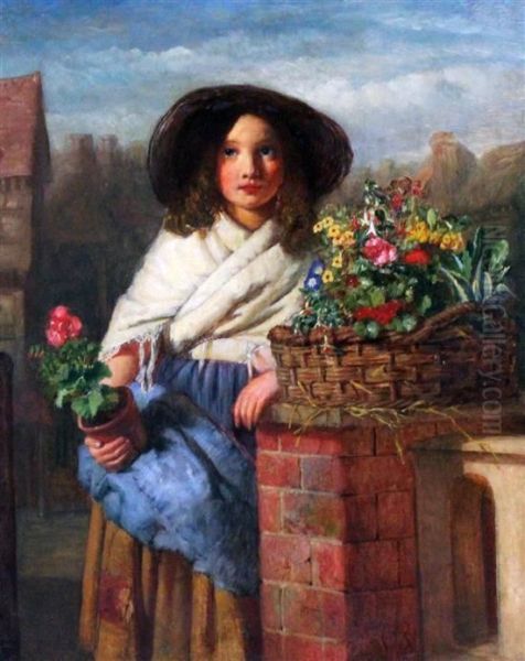 Portrait Of A Flower Girl Oil Painting by Edward Charles Barnes