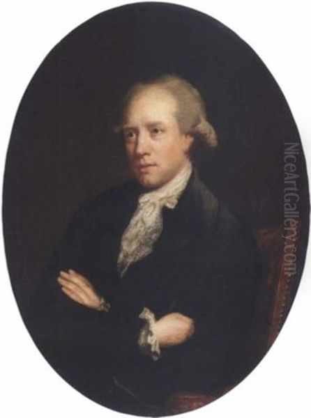 Portrait Of Mr. Pratt Wearing A Black Coat With White Lace Collar And Cuffs Oil Painting by Nathaniel Hone the Elder