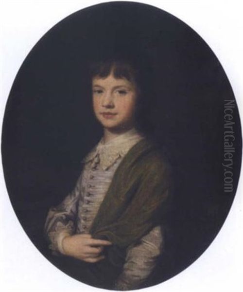 Portrait Of Master Meynell Wearing Van Dyck Dress And A Green Cloak Oil Painting by Nathaniel Hone the Elder