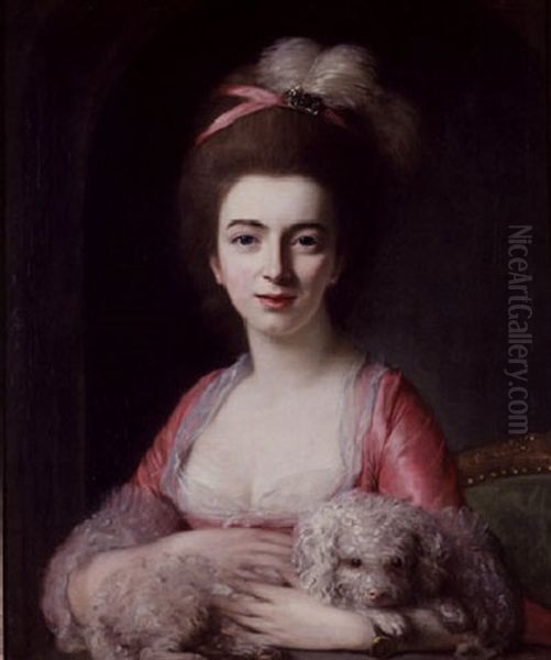 Portrait Of A Lady Wearing A Pink Dress And Holding A Poodle Oil Painting by Nathaniel Hone the Elder