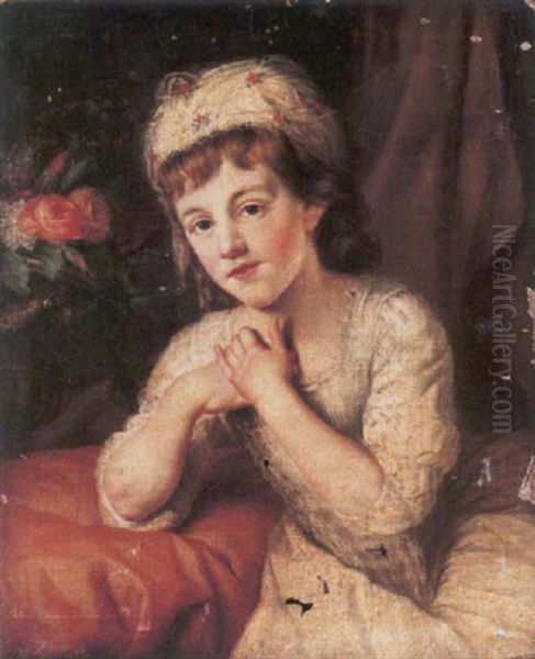 Portrait Of A Girl Wearing A White Dress And Headdress Decorated With Flowers Oil Painting by Nathaniel Hone the Elder