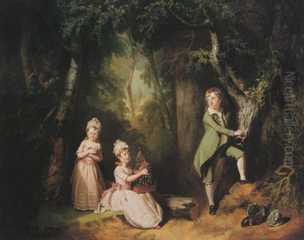 The Whitefoord Children Playing In A Wood Oil Painting by Nathaniel Hone the Elder