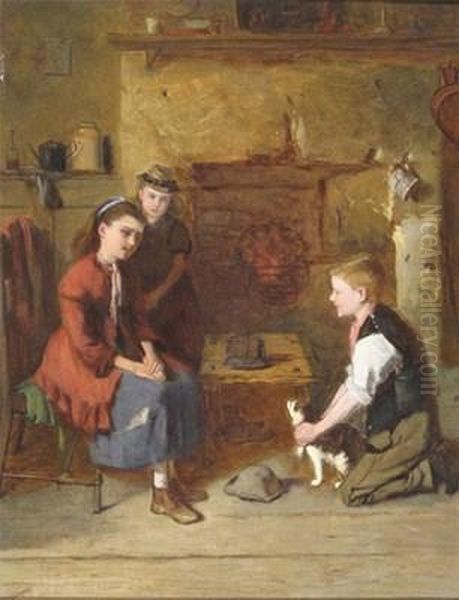 Feeding The Chicks Oil Painting by Edward Charles Barnes