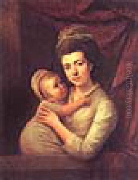 Portrait Of A Lady Holding A Child Oil Painting by Nathaniel Hone the Elder