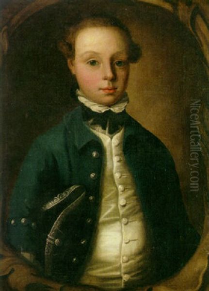 A Portrait Of A Young Boy With A Blue Velvet Coat Oil Painting by Nathaniel Hone the Elder