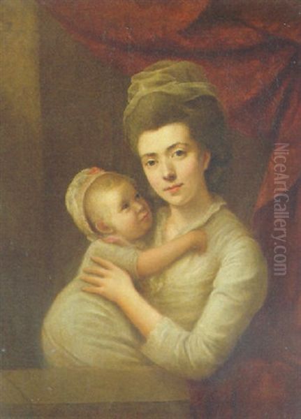 Portrait Of A Mother And Child At A Casement Oil Painting by Nathaniel Hone the Elder