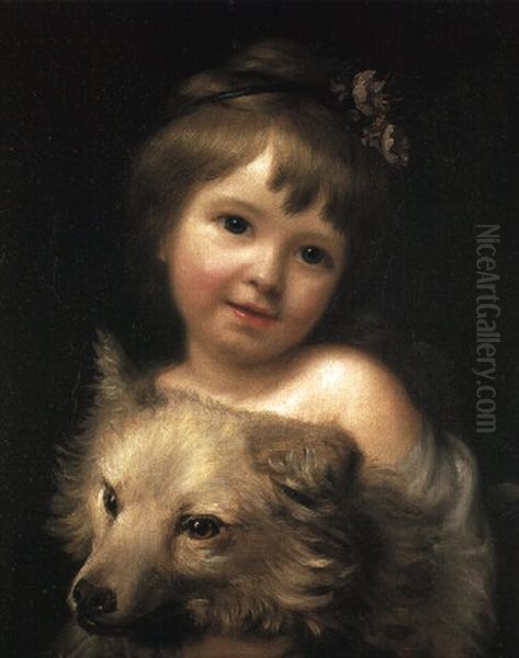 Portrait Of Miss Julia Metcalf With Dog Oil Painting by Nathaniel Hone the Elder