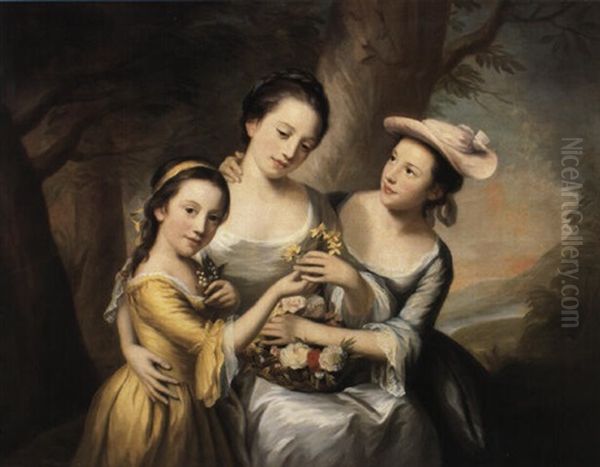 Portrait Of A Lady With Her Three Daughters Oil Painting by Nathaniel Hone the Elder