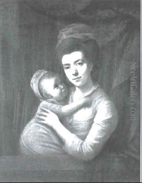 Portrait Of A Mother And Child Oil Painting by Nathaniel Hone the Elder