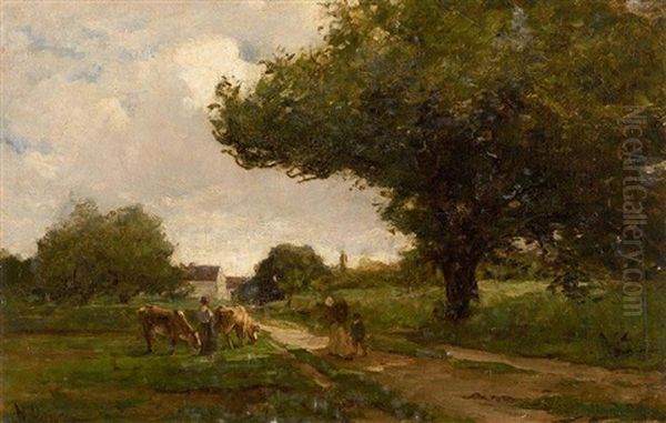 The Road To Bourron. Landscape With Cattle, Roadway And Tree Oil Painting by Nathaniel Hone the Younger