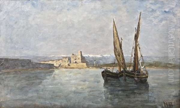 Mediterranean Harbour Scene Oil Painting by Nathaniel Hone the Younger