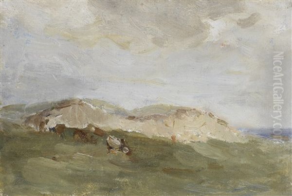 Sheep Resting In The Shade; The Sand Dune; River Landscape (3 Works) Oil Painting by Nathaniel Hone the Younger