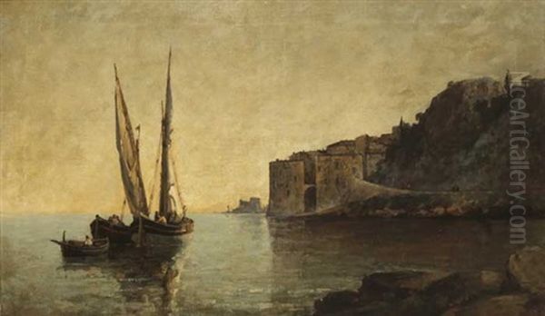 Fishing Boats At Villefranche Oil Painting by Nathaniel Hone the Younger