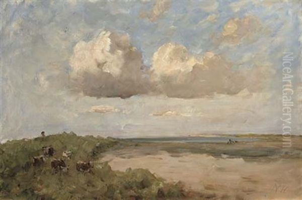 St. Marnock's Strand And Sea With Five Cows Oil Painting by Nathaniel Hone the Younger