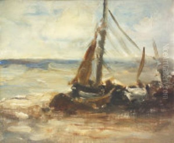 Beached Sailing Boat, Malahide Oil Painting by Nathaniel Hone the Younger