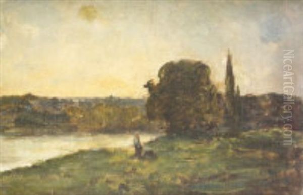 Figure By A River Oil Painting by Nathaniel Hone the Younger