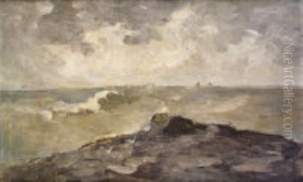 Stormy Seas With Distant Ships Oil Painting by Nathaniel Hone the Younger