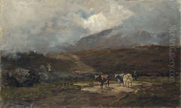 Herdsman And Cows On A Country Road, Glenmalure, Co. Wicklow Oil Painting by Nathaniel Hone the Younger