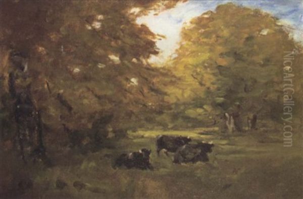 Cows In Landscape Oil Painting by Nathaniel Hone the Younger