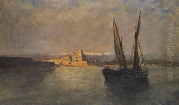 Harbour Scene, Mediterranean Oil Painting by Nathaniel Hone the Younger