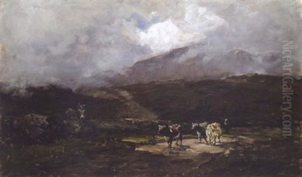 Glenmalure, Co. Wicklow - Herdsman And Cows On A Country Road Oil Painting by Nathaniel Hone the Younger