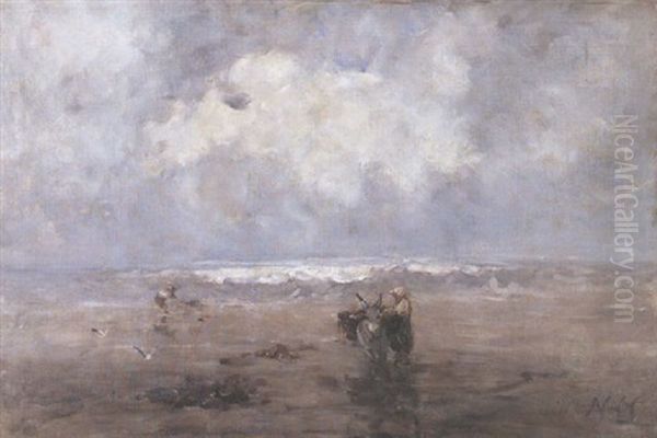 Kelp Gatherers On A Beach Oil Painting by Nathaniel Hone the Younger